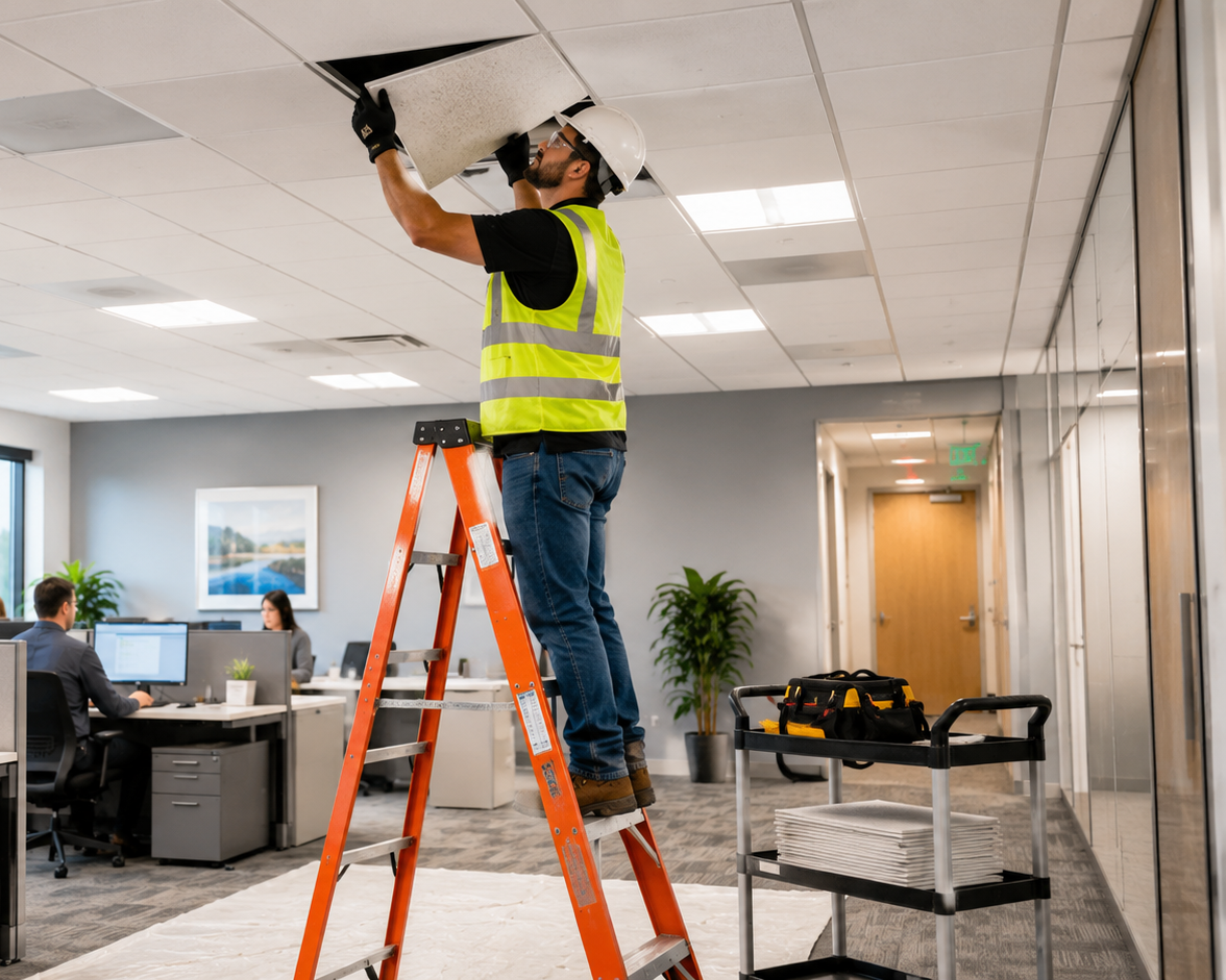Ceiling Tile Replacement in Occupied Office Building St. Louis.