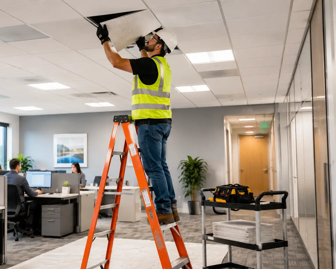 Ceiling Tile Replacement in Occupied Office Building St. Louis.