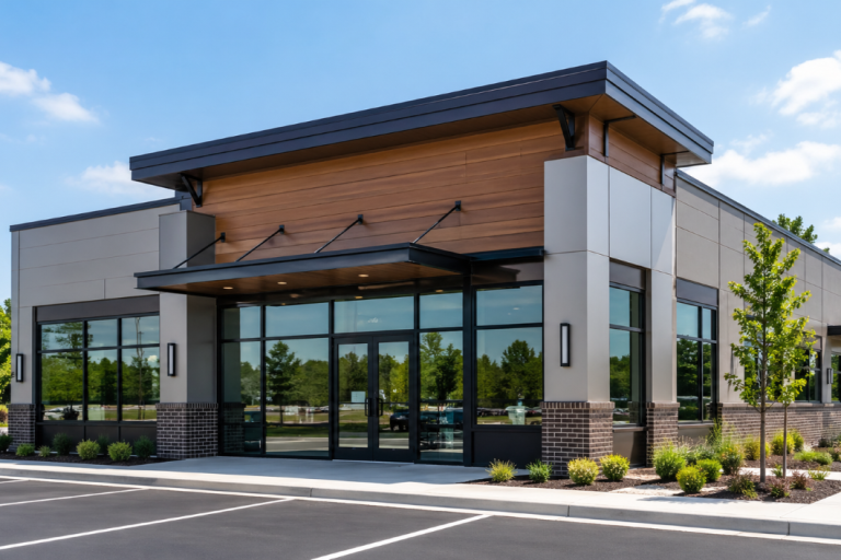 commercial retail PEMB with finished facade